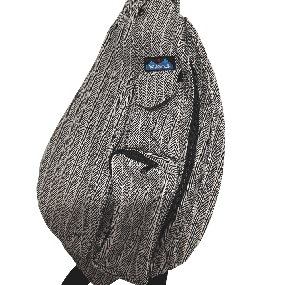 Kavu Black and White Herringbone Crossbody Sling Bag